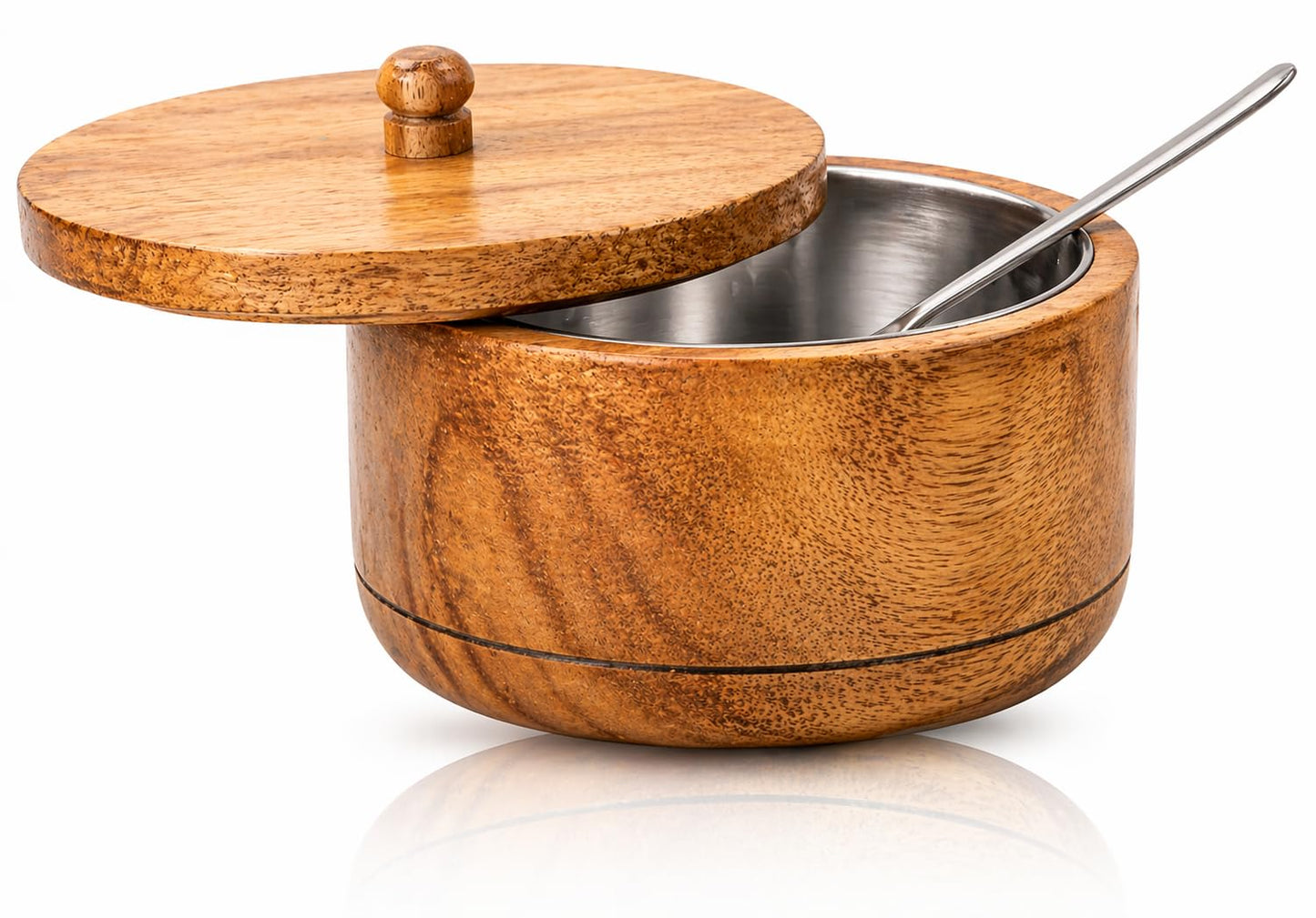 Decorative Rustic Wooden Sugar Bowl With Lid Wide Mouth Candy Treat Jar Spice Jar Holder Condiment Nuts Serving Bowl Pot Salt Spice Herb Loose Leaf Tea Storage Container Novelty Home & Kitchen
