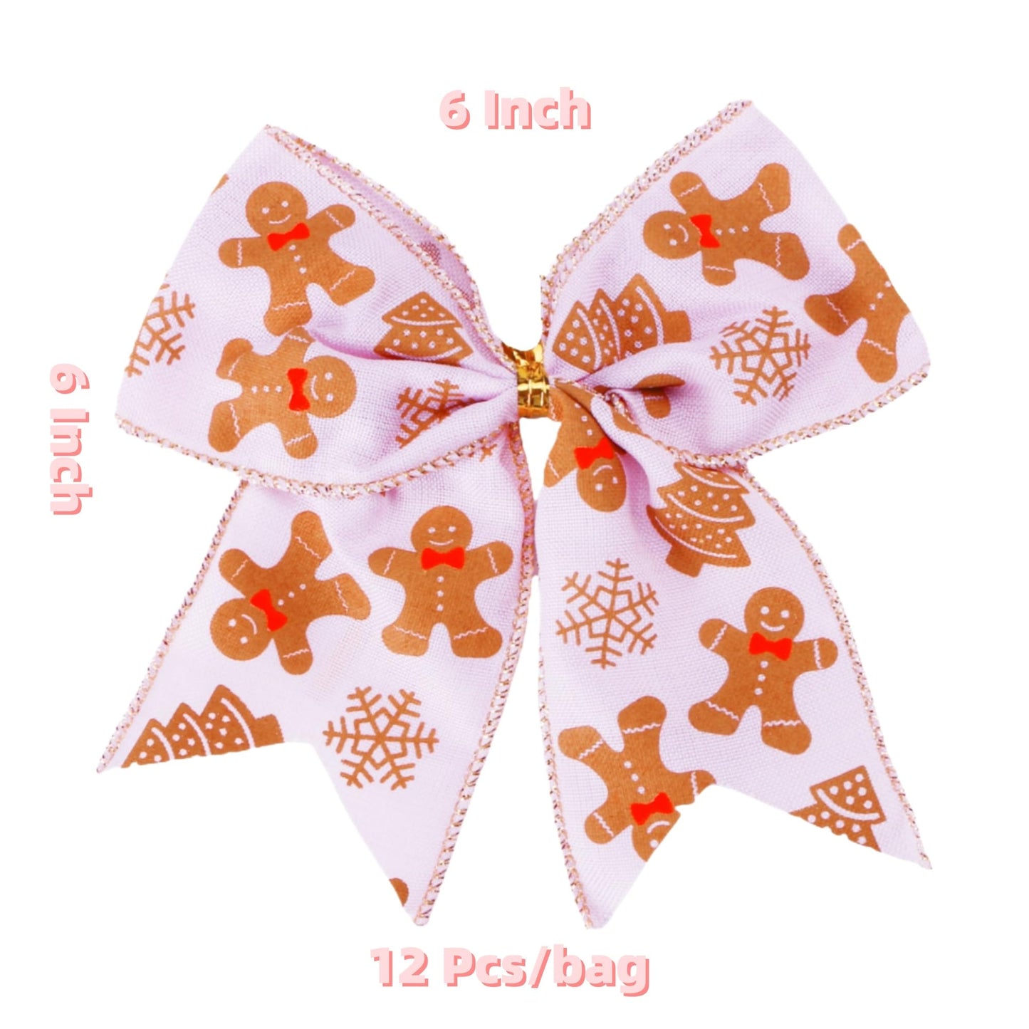 Meseey 12 Pcs Gingerbread Bows 6 Inch Large Pink and White Christmas Wreaths Bows Ornament for Xmas Tree Garland Home Wedding Indoor Outdoor Party Decor (Pink Gingerbread)