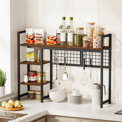 Snughome Desk Shelf, 38.6" Desktop Organizer Shelf, Desk Hutch for Computer Monitor, 4 Tier Desktop Display Rack with Pegboard Hooks Set, Wood Desktop Bookshelf for Home Office Dorm