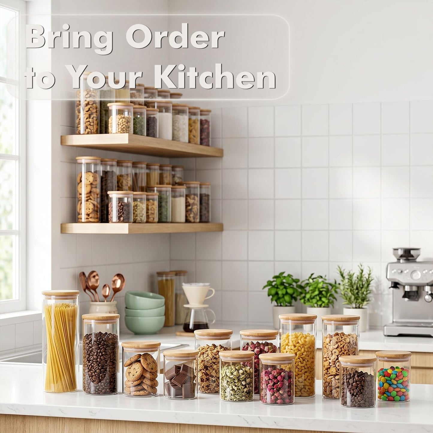 Xoniwis 6-Pack 0.8Qt Round Glass Storage Jars with Bamboo Lids