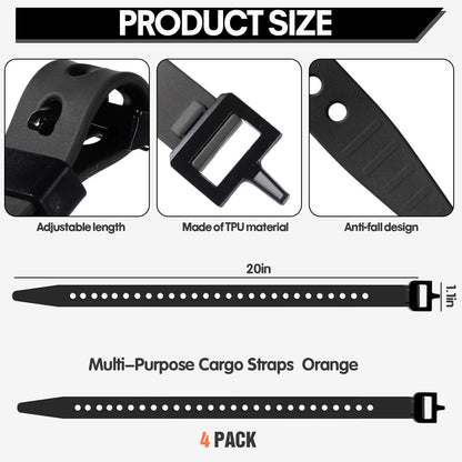 Blulu 4 Pack Reusable Industrial Straps 20" Length Reliable Tension Straps for Securing Bike Motor Gear -70 Lb. Working Load, Elastic Cable Ties for Welders Skis, Garden Hoses (Black)
