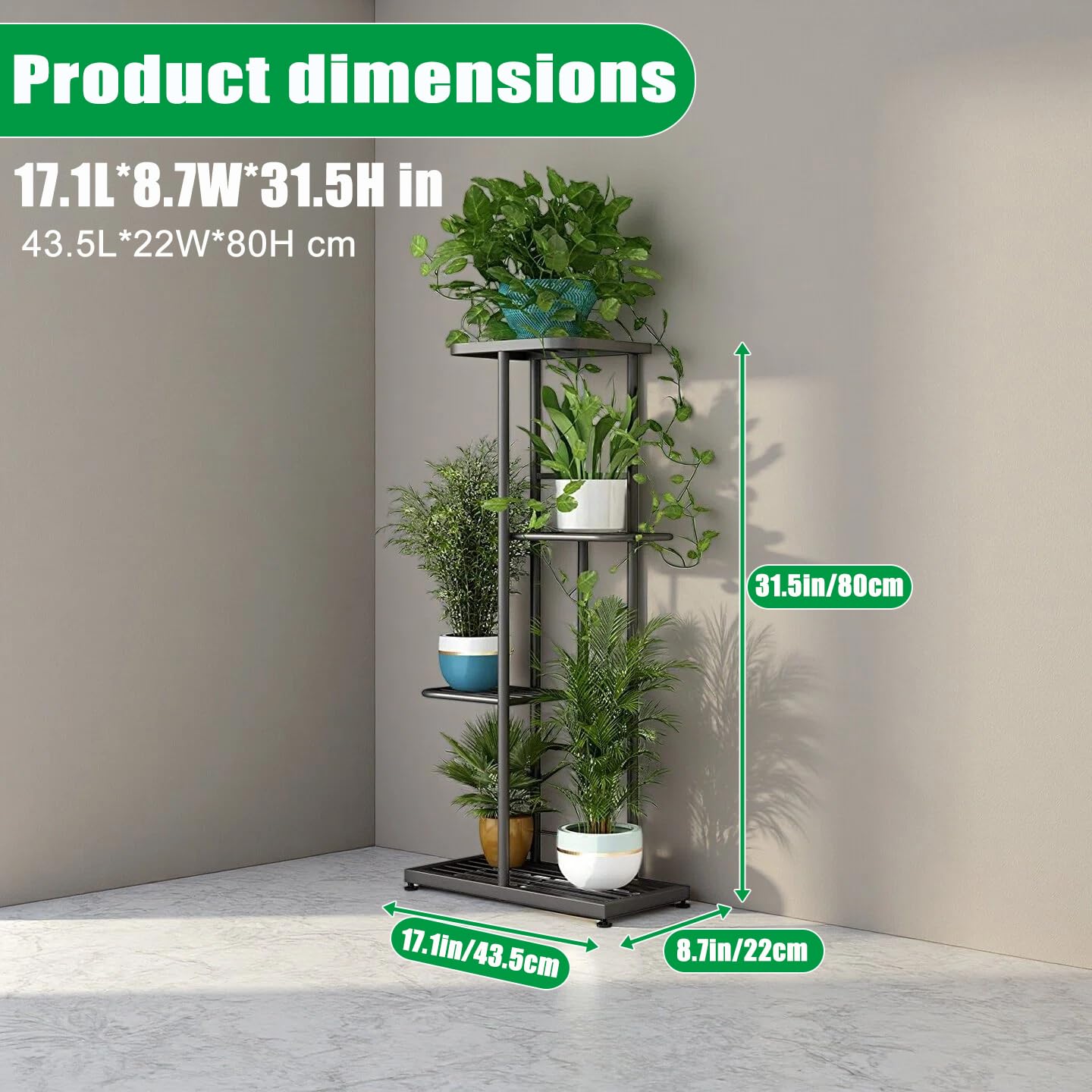 LINZINAR Plant Stand Indoor Outdoor Corner 4 Tier Metal Plant Shelf Patio Plant Rack for Garden Corner Balcony Living Room