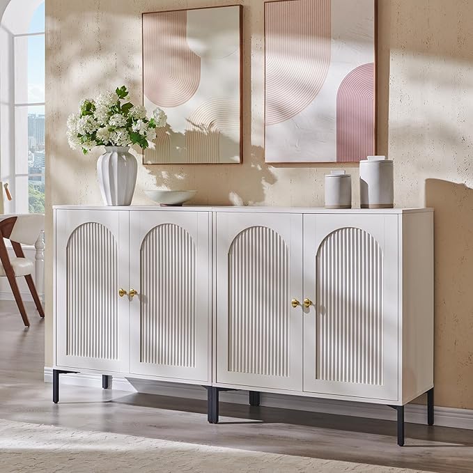 IFBUY Modern Sideboard Buffet Cabinet, 61.75" W Fluted Arched Buffet Cabinet