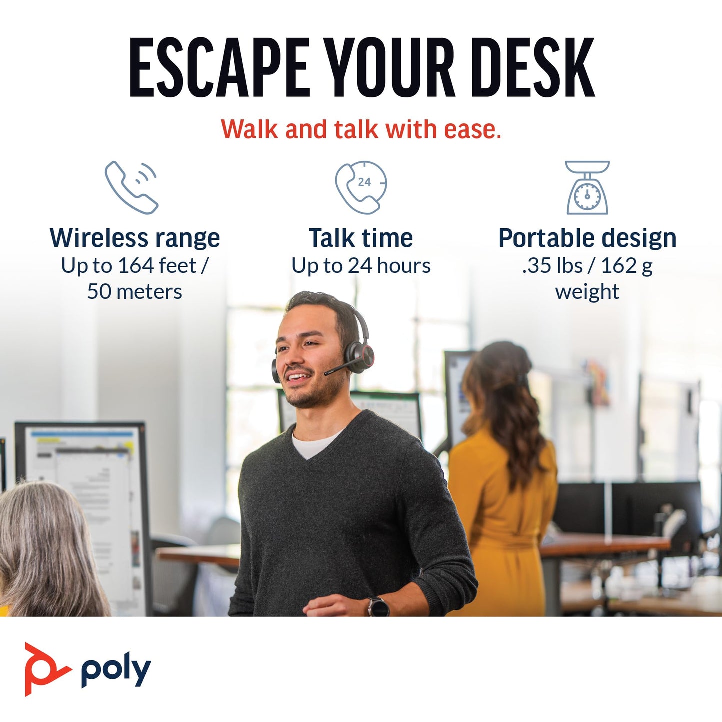 Poly Voyager 4320 UC Wireless Headset & Charge Stand - Noise-Canceling Wireless Headphones with Mic - Connect to PC via USB-C to USB-A Adapter, Cell Phone via Bluetooth, Microsoft Teams Certified