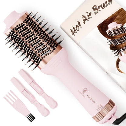 110-240V Travel Brush Hair Dryer, Small Hair Straightener Brush with European Plug Adapter for International Travel, 4 in 1 Hot Air Styler & Dryer for Drying Straightening Curling Volumizing