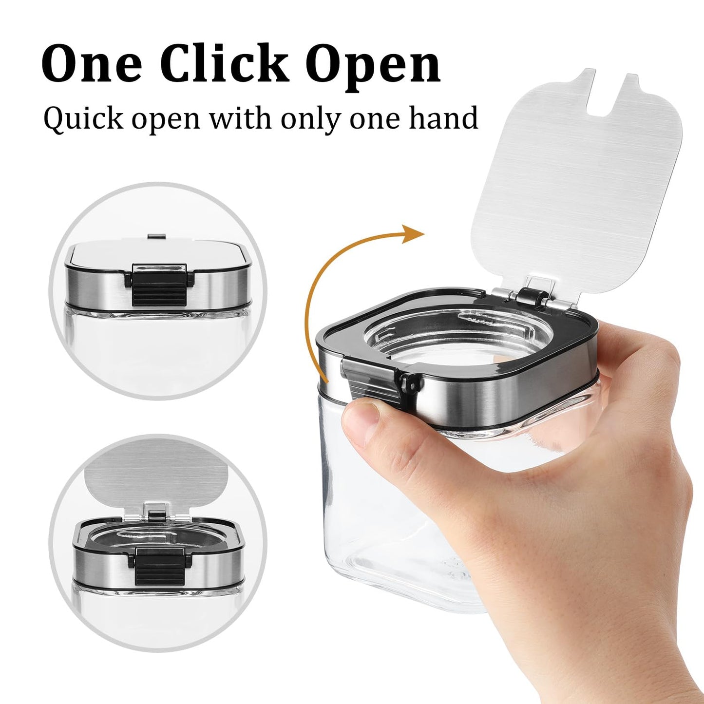 Aelga Glass Sugar Canister Set with Lid, Spoons and Rack, 3 Pack Sugar Container for Coffee Bar, Stainless Steel Flip-Top Lid, Salt and Spice Jar for Kitchen Countertop, Coffee Bar Accessories