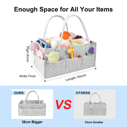 PHILORN Diaper Caddy Organizer, Baby Diaper Caddy with Dividers, Car Diaper Caddy, Diaper Caddy for Changing Table,Felt Diaper Caddy Organizer with Handle, Baby Shower Gifts, Gray