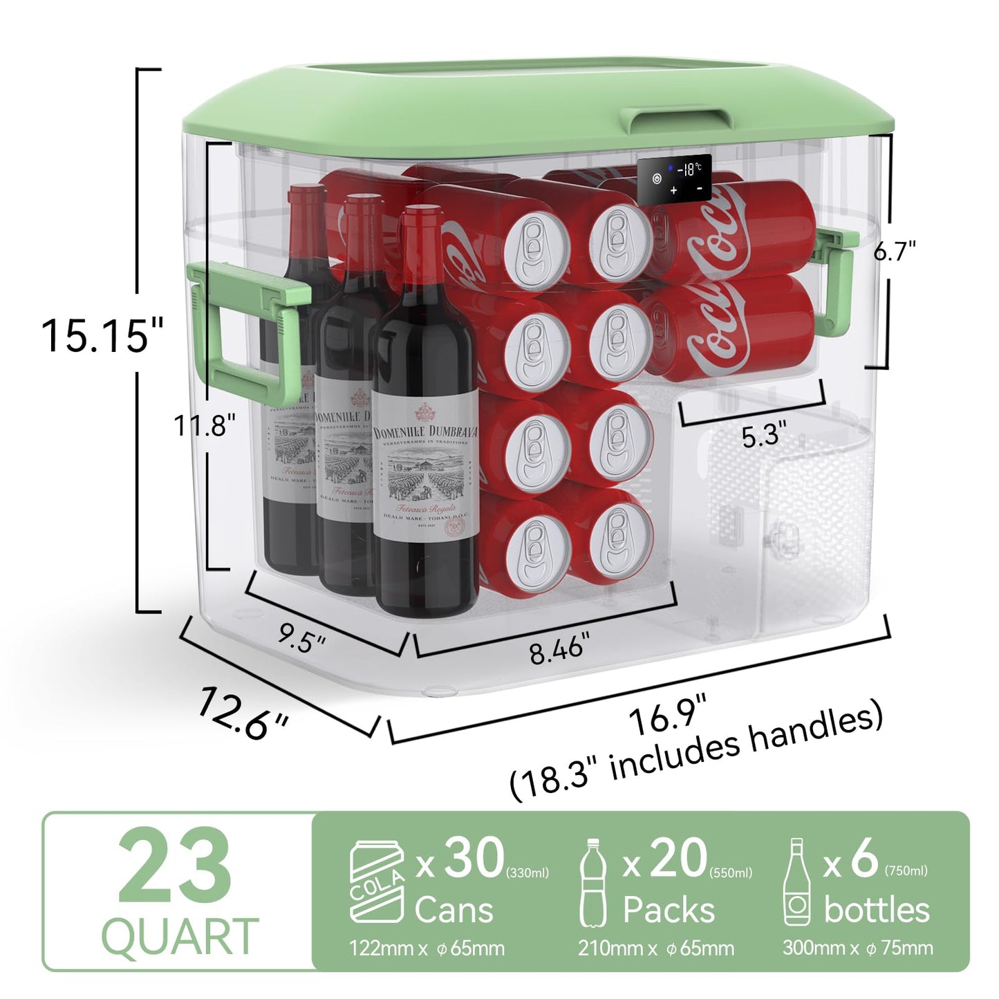 Megiu Car Fridge Portable 12 Volt Refrigerator 23 Quart (22 Liter) Freezer Compressor Cooler 12V/24V DC 110～240 V AC for Outdoor, Camping, Travel, Home Use -18℃~+15℃ (Green)