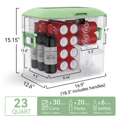 Megiu Car Fridge Portable 12 Volt Refrigerator 23 Quart (22 Liter) Freezer Compressor Cooler 12V/24V DC 110～240 V AC for Outdoor, Camping, Travel, Home Use -18℃~+15℃ (Green)