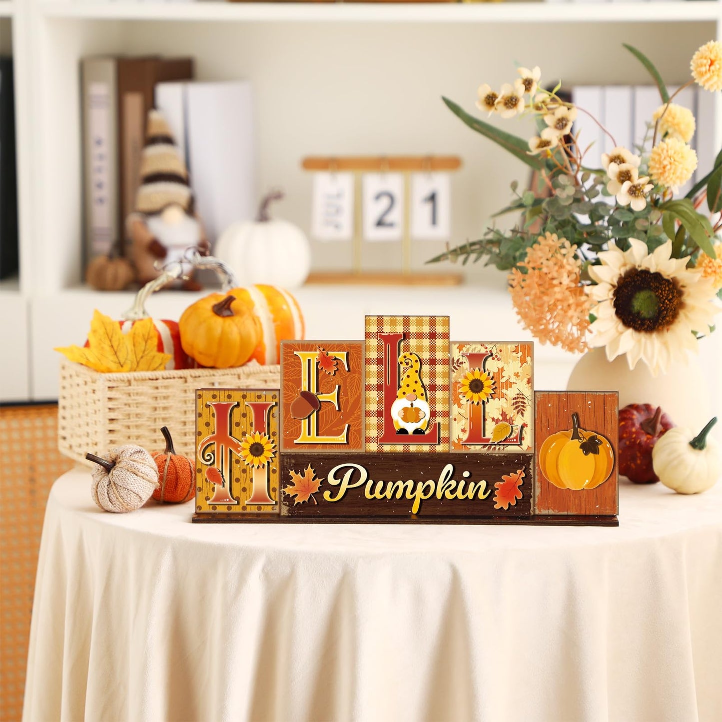 Amyhill Fall Decoration for Home Reversible Thanksgiving Table Decor Fall Tiered Tray Decor Thanks Giving Centerpiece Decorative Turkey Pumpkin Block Sign Gift Farmhouse for Home Kitchen
