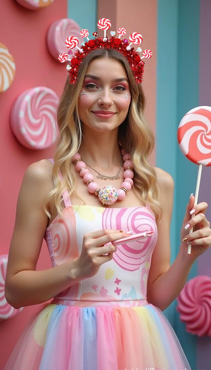 NVENF Candy Headband for Women Red Pink Candy Cane Christmas Headbands Kawaii Lollipop Headbands Candy Themed Party Favors Halloween Costume Holiday Christmas Outfits Birthday Gifts (Pattern C)