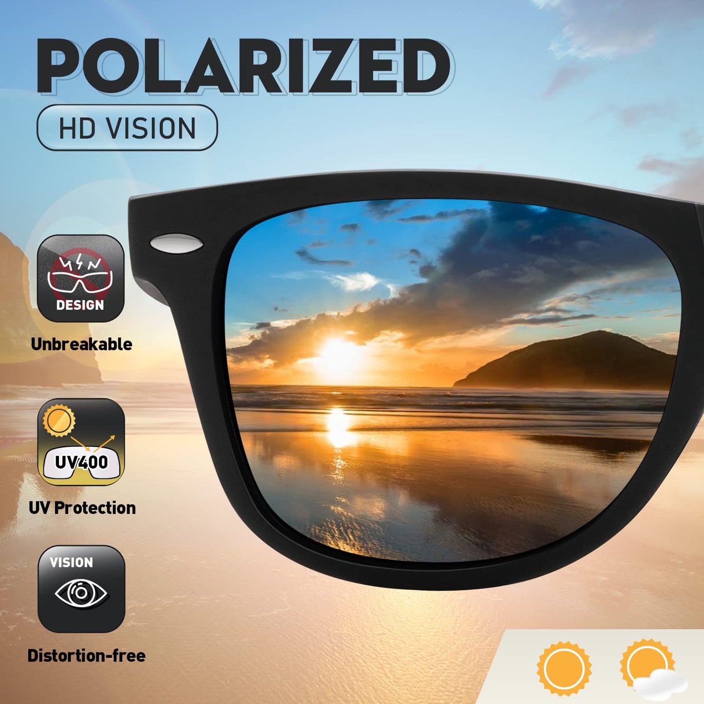 wearPro Polarised-Sunglasses-Mens-Womens-UV400-Protection Rectangular Sunglasses Retro Black Sun Glasses Unisex Classic Ultralight Shades For Cycling Driving Fishing(Black)