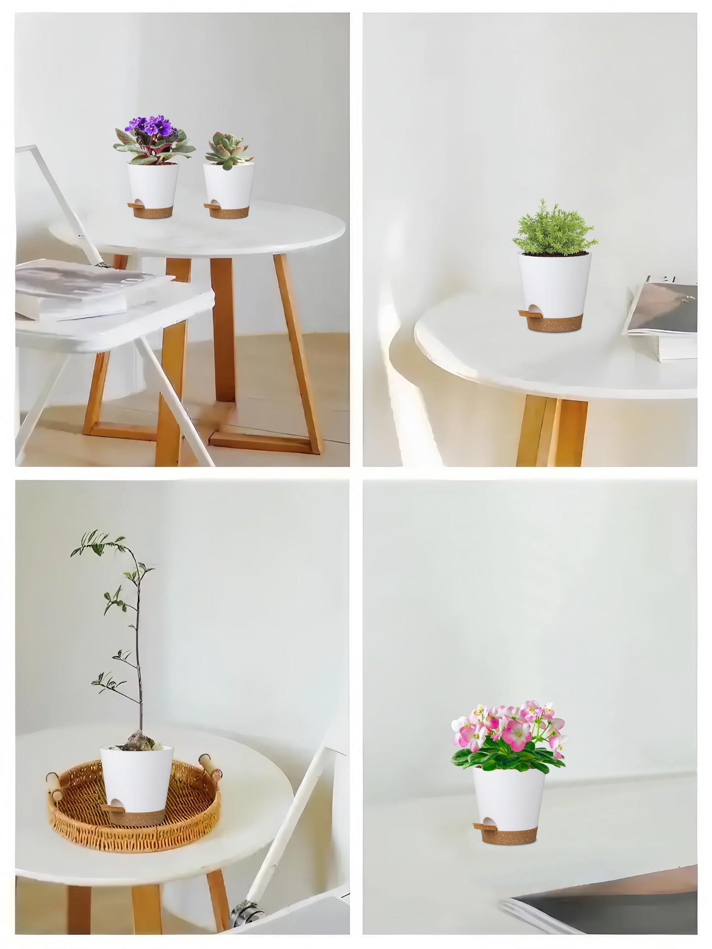 5 Pack 5 inch Self-Watering Pots, African Violets Planter with Drainage Holes and Reservoir, White Brown Plastic Planter for Indoor Outdoor Plants Flowers and Houseplants White Brown, 5 inch 5 pcs