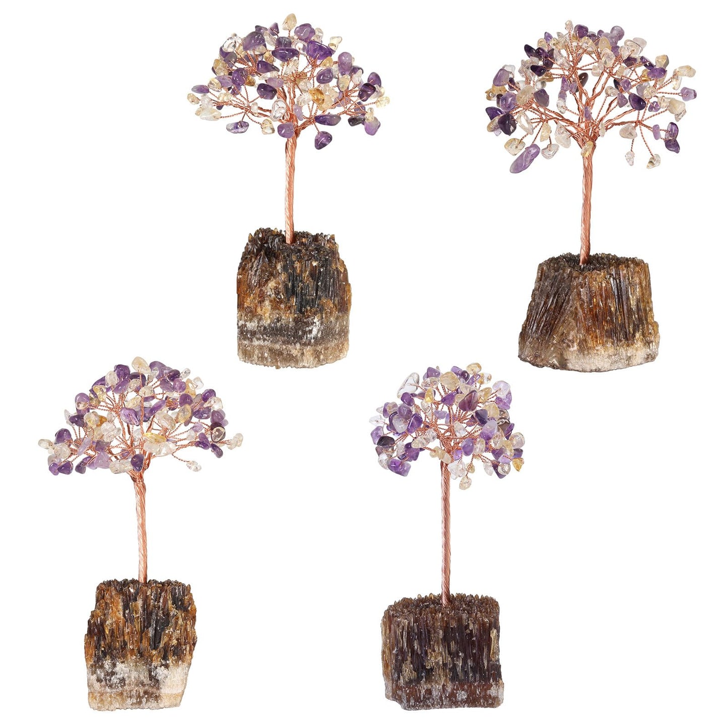 Rockcloud Handmade Amethyst & Citrine Crystal Tree with Amber Calcite Cluster Base Money Tree Tumbled Stones Feng Shui Ornament for Home Office Desktop Decoration