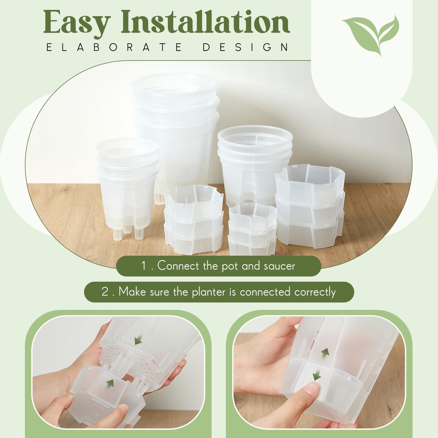 Wonderjune Self Watering Pots for Indoor Plants with Deep Reservoir and High Drainage Holes for Outdoor Plants and Flowers, Bare Root Planter(4.72'', 5.91'', 7.09'',Clear,9 Pcs)