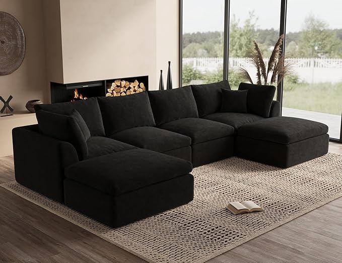 ohllob 140" U Shaped Couch, Cloud Sectional Couches