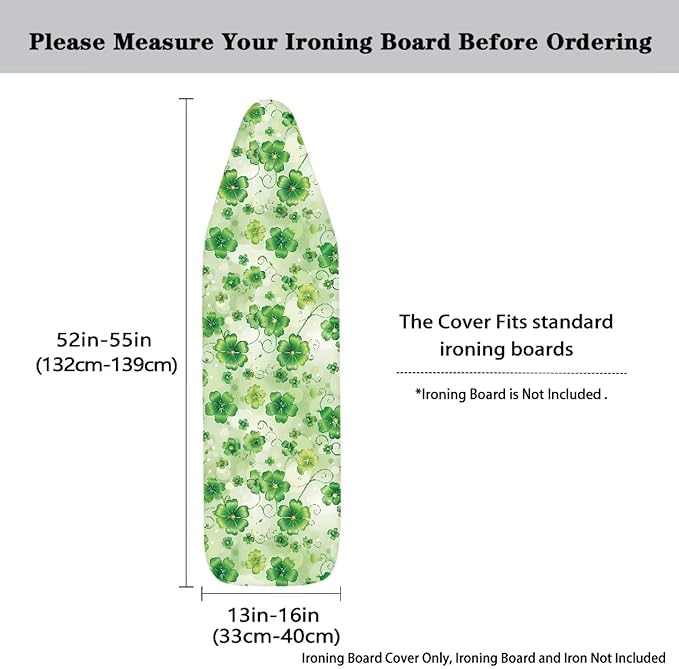 Green Leaves Ironing Board Cover and Pad, Thick Scorch Resistant Padding Heavy