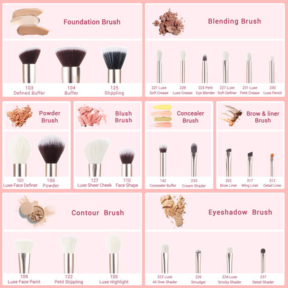 Jessup Brand 25pcs Professional Makeup Brush Set Beauty Cosmetic Foundation Powder Blusher Eyeshadow Blending Highlight Concealer Natural-Synthetic Hair Brushes Set (Pearl White/Silver)
