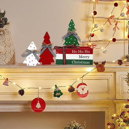 Christmas Decorative Book Stack for Farmhouse, Tree Tiered Tray Decor, Winter Stacked Books Set, Merry Christmas Wooden Book Decor for Home Office