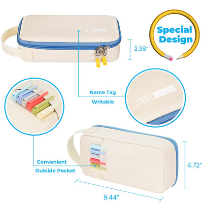 ECHSRT Big Pencil Case, Aesthetic Portable Zipper Pencil Bag with Hidden Pocket, Special Pouch for Men Women Adults, Stationery Organizer Pen Cases for Office Travel,Beige