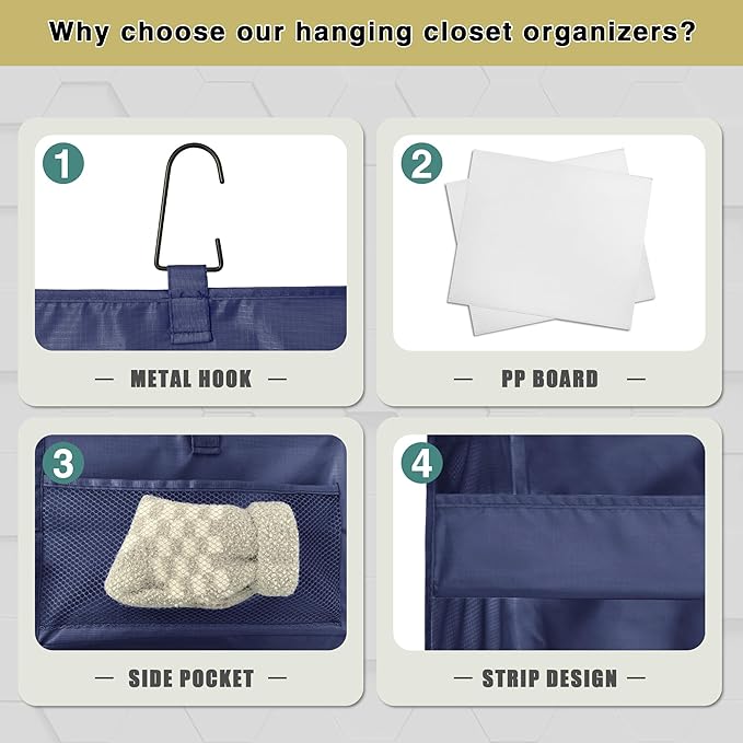 3-Shelf Hanging Closet Organizer and Storage, Foldable Hanging Closet Shelves