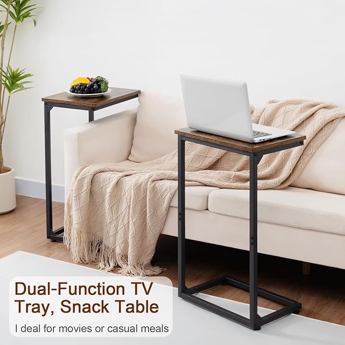 AMHANCIBLE C Shaped End Tables, Couch Side Tables that Slide Under, TV Trays