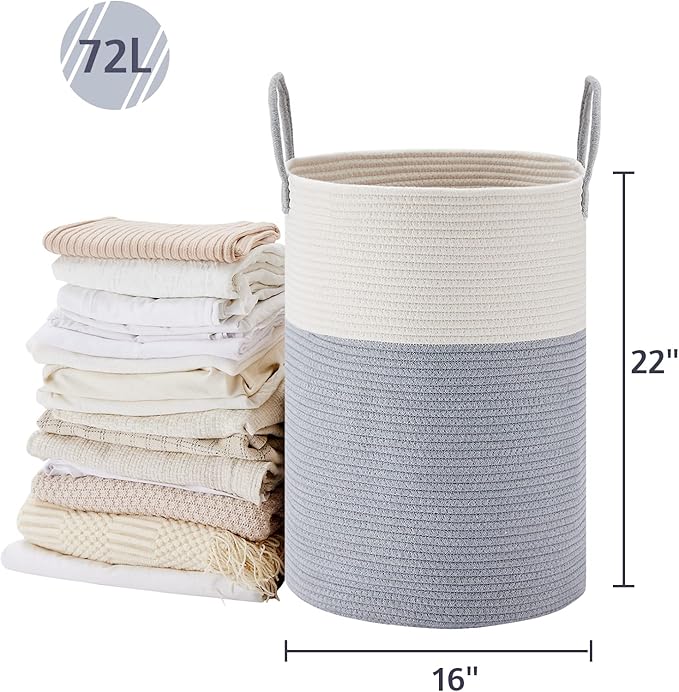 VIPOSCO Large Laundry Hamper, Tall Woven Rope Storage Basket