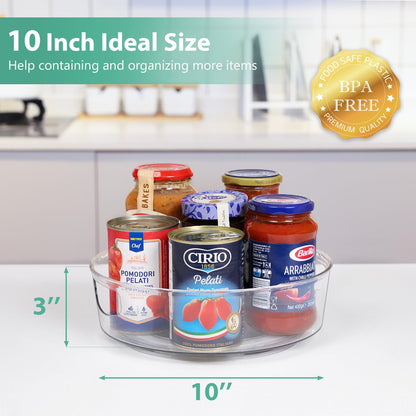 4 Pack Lazy Susan Organizer for Cabinet, Upgraded 11.5" Clear Turntable Organizer with Handles and Raised Edge, Rotating Lazy Susan Spice Storage for Kitchen, Pantry, Refrigerator, Bathroom, Table