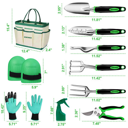 DEWINNER 11 PCS Garden Tools Set, Gardening Sets with Tool Bag, Heavy Duty Garden Hand Tools and Equipment, Stainless Steel Gardening Gifts for Women men