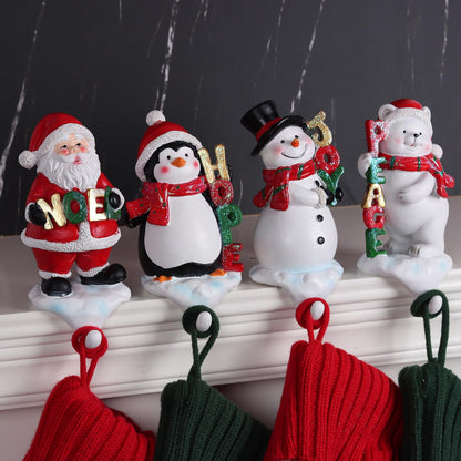 XENTUMI Stocking Holders for Mantle, 3D Stocking Holders, Christmas Stockings Holder Set of 4, Fireplace Stocking Hanger Hooks for Christmas Mantel Decoration