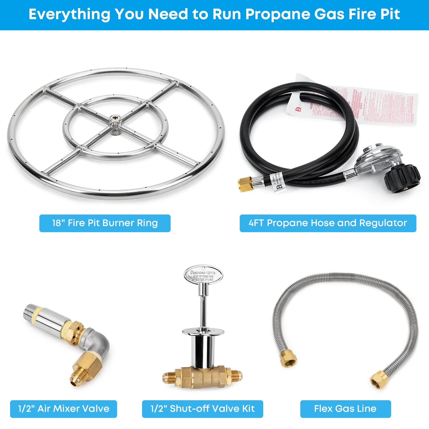 Stanbroil LP Propane Gas Fire Pit Stainless Steel Burner Ring Installation Kit, 18-inch