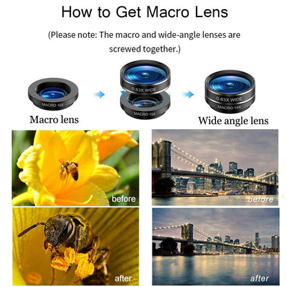 15 in 1 Universal Phone Camera Lens Kit 18X Telephoto lens Wide Angle lens,Macro Lens, Fisheye lens,Kaleidoscope 3/6 lens, CPL/Flow/Star/Radial Filter, Tripod, Remote Shutter for most of Smartphone