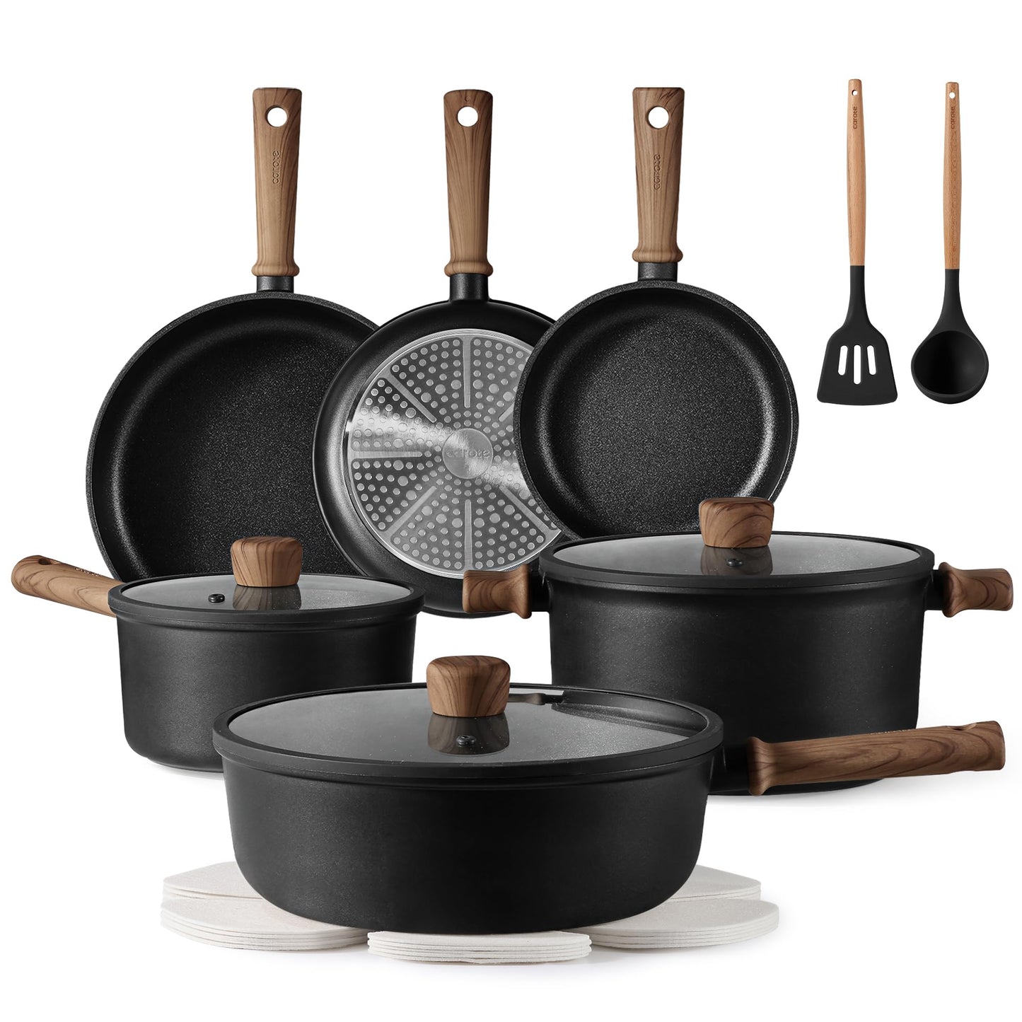CAROTE Nonstick Pots and Pans, Induction Cookware Set 16pcs Kitchen Cooking Sets, Pot and Pan Non Stick w/Frying pan (PFOS, PFOA Free)