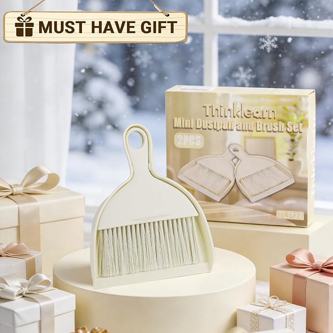 THINKLEARN 2PCS Mini Broom and Dustpan Set, Small Dustpan and Brush, Compact