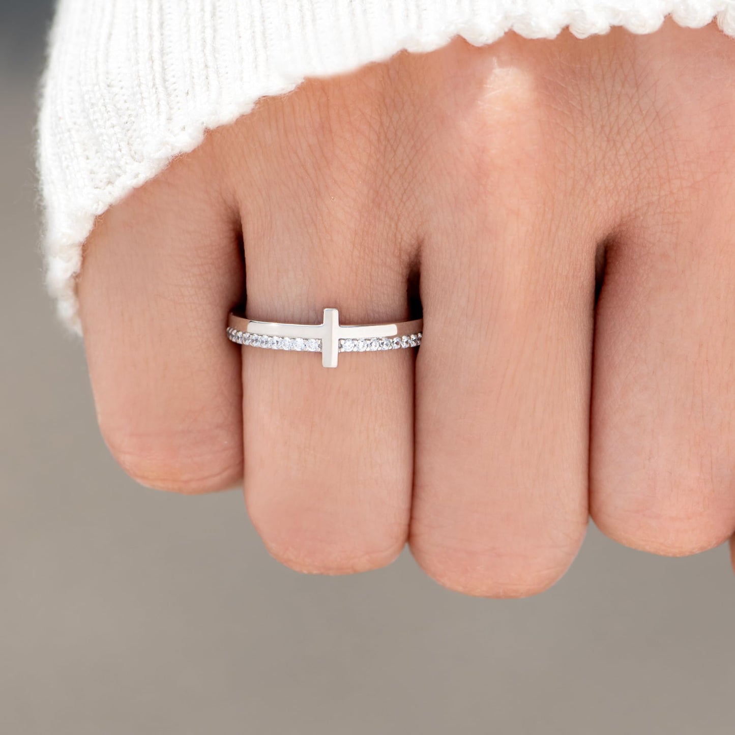 STORYJEWELLERY Faith Ring, Cross Rings for Women, Silver Purity Ring, Christian Rings for Women, Christian Jewelry, Confirmation Gifts, Baptism Gifts, Size 10