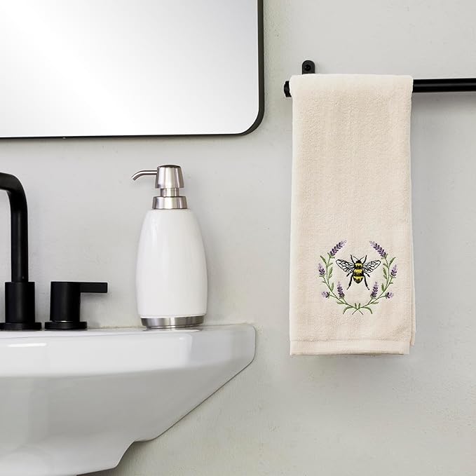 SKL Home Bee Lavender 100% Cotton Embroidered 2pc Hand Towel Set, Decorative
