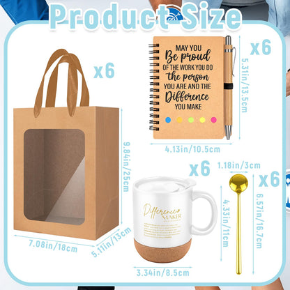 Noxglory 6 Set Employee Appreciation Gifts Inspirational Coffee Mug Spoon Motivational Spiral Notebooks Pens with Gift Bags Thank You Gifts for Men Women Team Coworker Staff Teacher