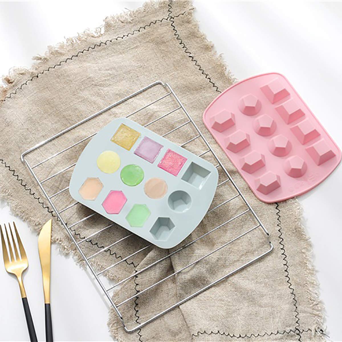 Nicunom 6 Pack Silicone Gem Shapes Candy Molds, 12 Cavity Diamond Cube Tray for Making Jelly, Candy, Chocolate, Cake Decorating, Ice Molds, Soap, Crafting