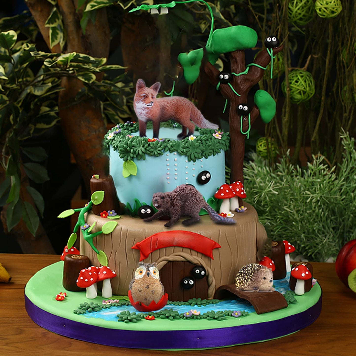 SIENON 18Pcs Forest Animals Figures Toys, Baby Woodland Animals Figurines, Miniature Animals Toys with Owl Hedgehog Fox Squirrels Bear Deer Wolf for Woodland Theme Cake Cupcake Toppers
