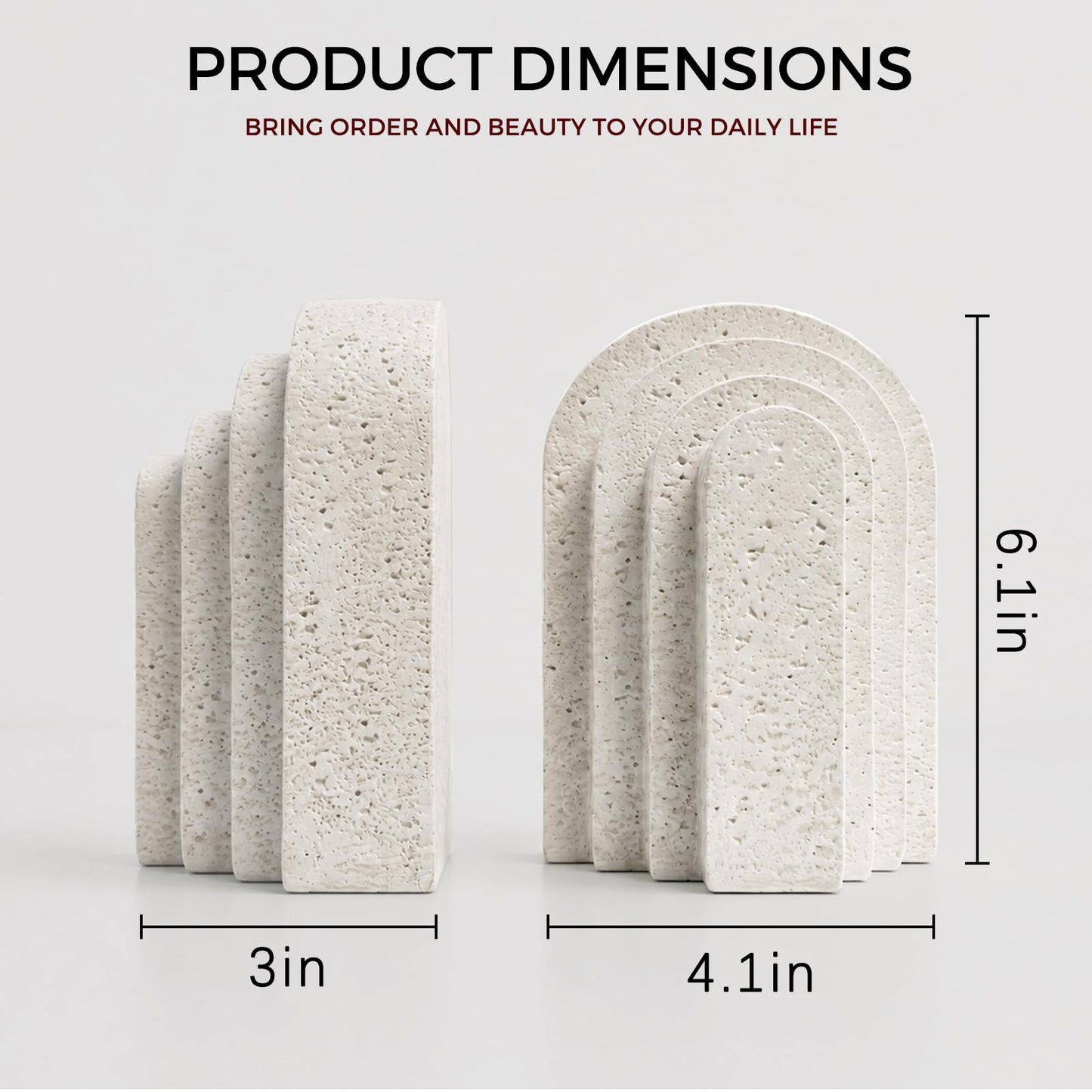 Heavy Duty Book Ends for Shelves, Decorative Book Stopper for Shelves, Resin Decor Bookends for Heavy Books, Modern Home Decor Aesthetic Bookend Aesthetically Pleasing Layered Arch Design, Set of 2