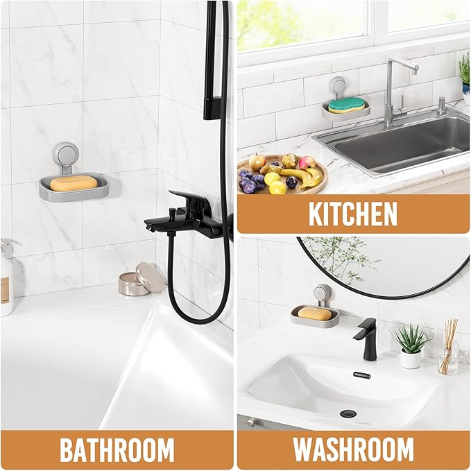 LEVERLOC Soap Dish Holder for Shower Suction Cup Wall Mounted Self Draining