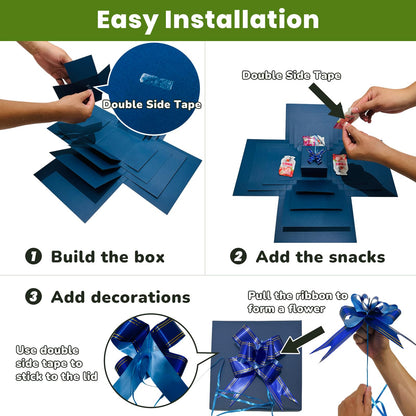 LOOMROOT Gift Box for Holidays, 5 Layer Surprise Picture Box Opens Up, Multi Layer DIY Photos Gift for Birthdays (BLUE)