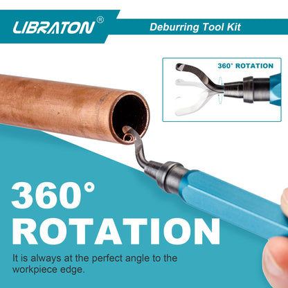 Libraton Deburring Tool with 11PCS High Speed Steel Blades, Aluminum Handle, 360 Degree Rotary Design Burr Remover for Metal, Resin, Aluminum, Copper, Plastic, 3D Printing, Wood