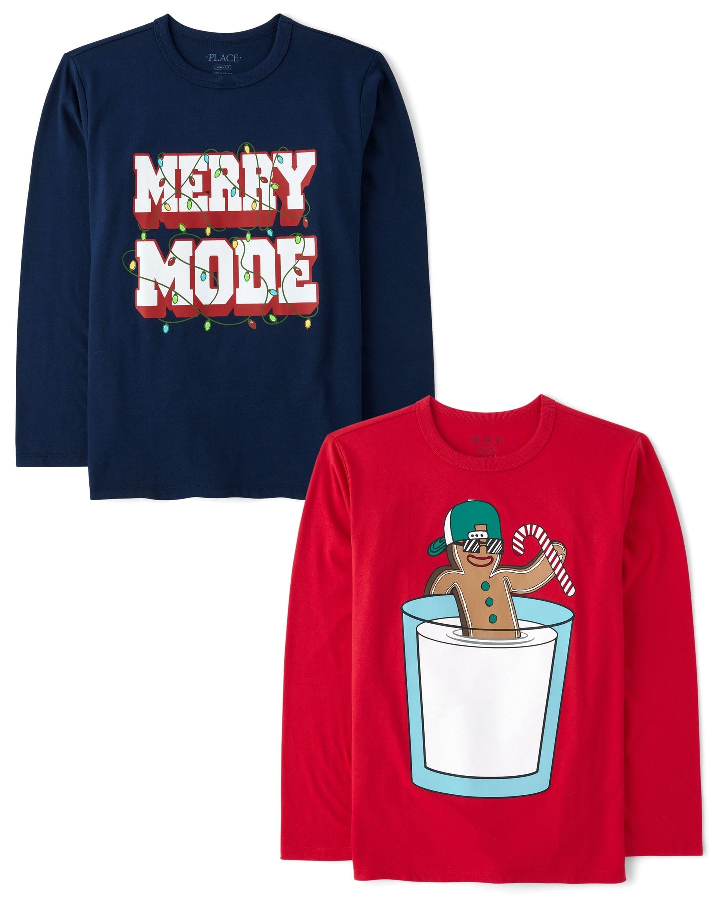 The Children's Place,Boys,All Holidays Long Sleeve Graphic T-Shirts,multipacks,Gingerbread Cookie/Merry Mode 2-Pack,X-Large