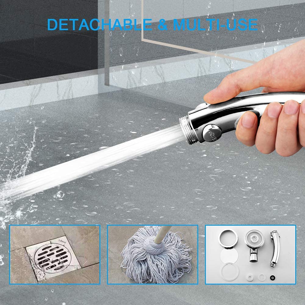 GENMAIGOU Modern 3-Setting Detachable Shower Head with 59-Inch Hose, High Pressure Water Saving, 360 Rotating Adjustable Handheld Shower Head with ON/OFF Switch and 3 Spray Modes, Chrome Finish