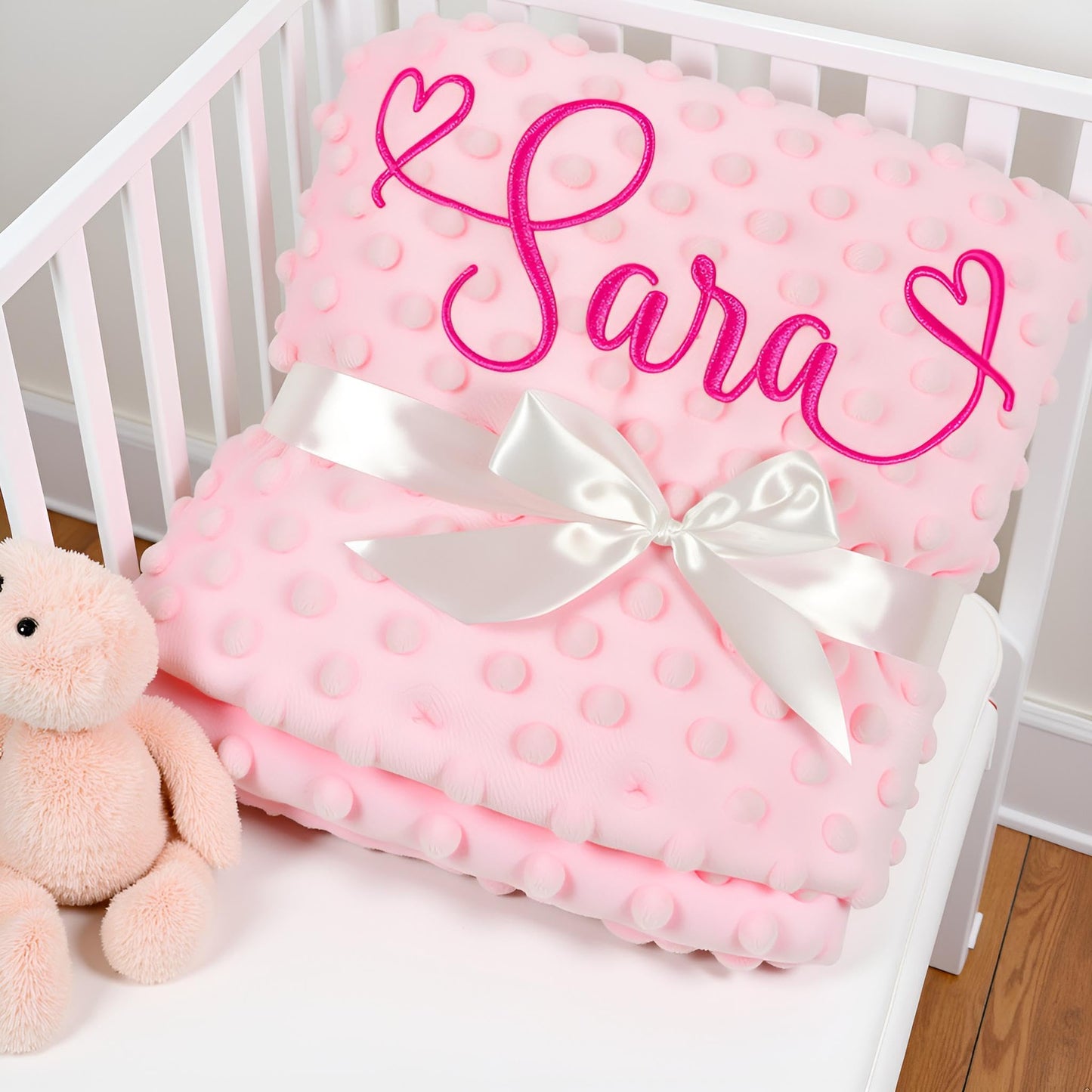 Personalized Baby Blankets for Girls and Boys, Custom Baby Blanket with Name, Embroidered Soft Minky Fleece Customized Nursery Blanket, Newborn Shower Christening Birthday Gift, 27 * 35 Inch