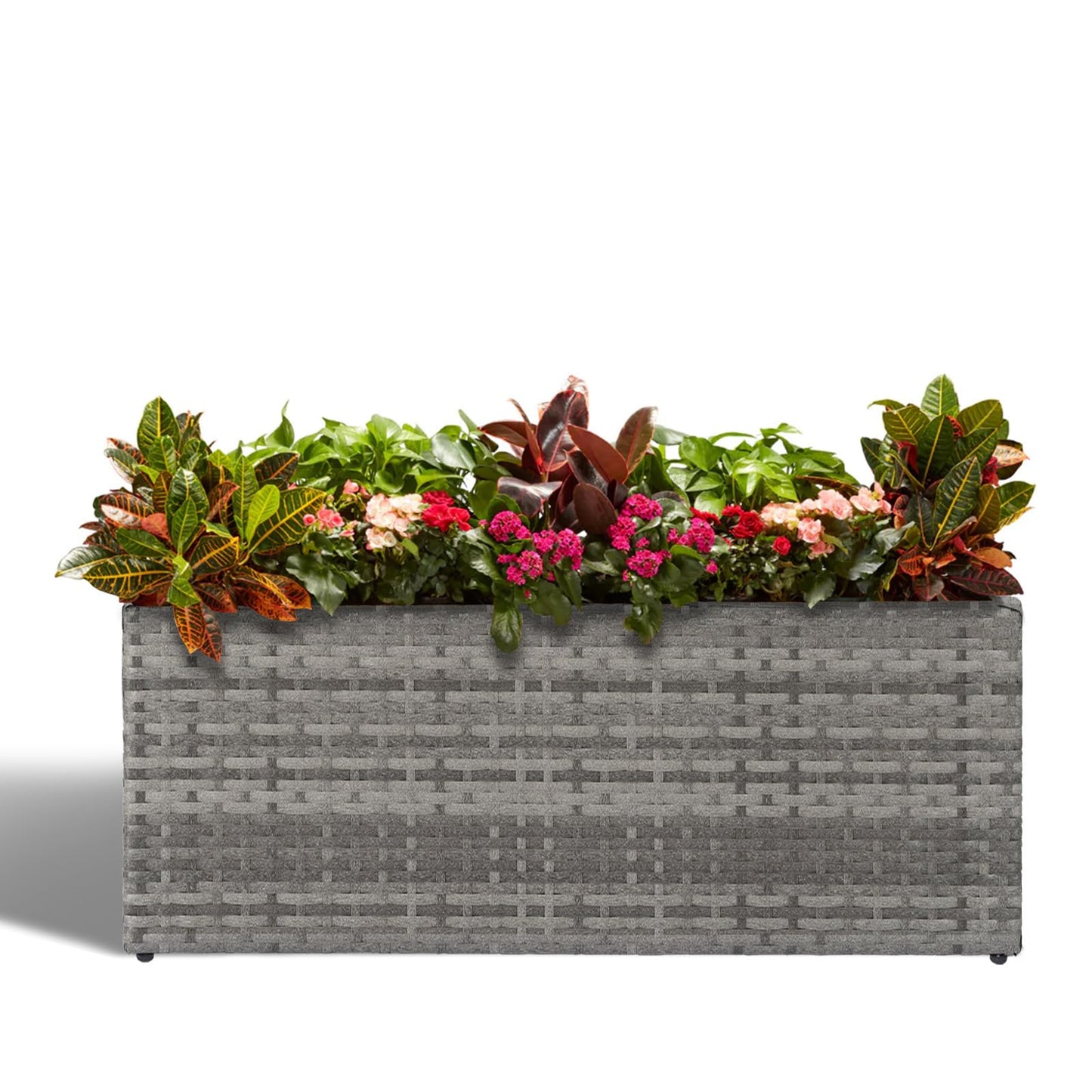 LEWIS&WAYNE Large Rectangular Block Planter Box Handmade Wicker Tall Planters for Outdoor Plants with Removable Liners Modern Planter for Indoor Outdoor Patio Deck - Gray, 36''x12''x16''