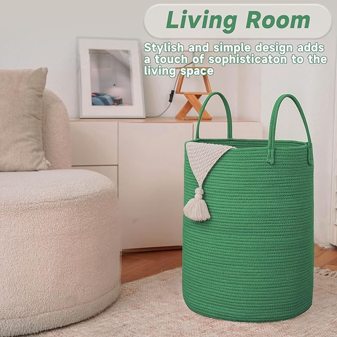 Large Woven Laundry Basket Hamper, 100L Cotton Rope Storage Bin