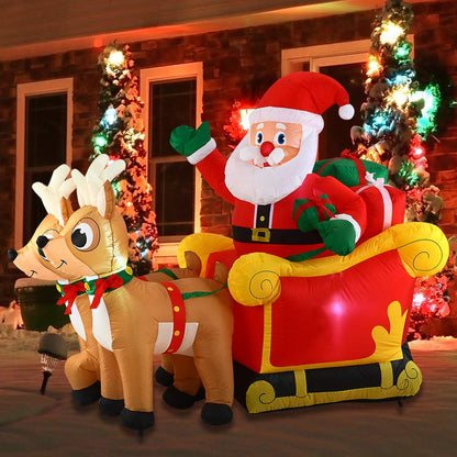Joiedomi 6 FT Long Christmas Inflatable Santa on Sleigh with 2 Reindeer, Inflatable Christmas Yard Decorations with Build-in LED, Blow Up Xmas Decorations Outdoor for Party Yard Garden Lawn Décor