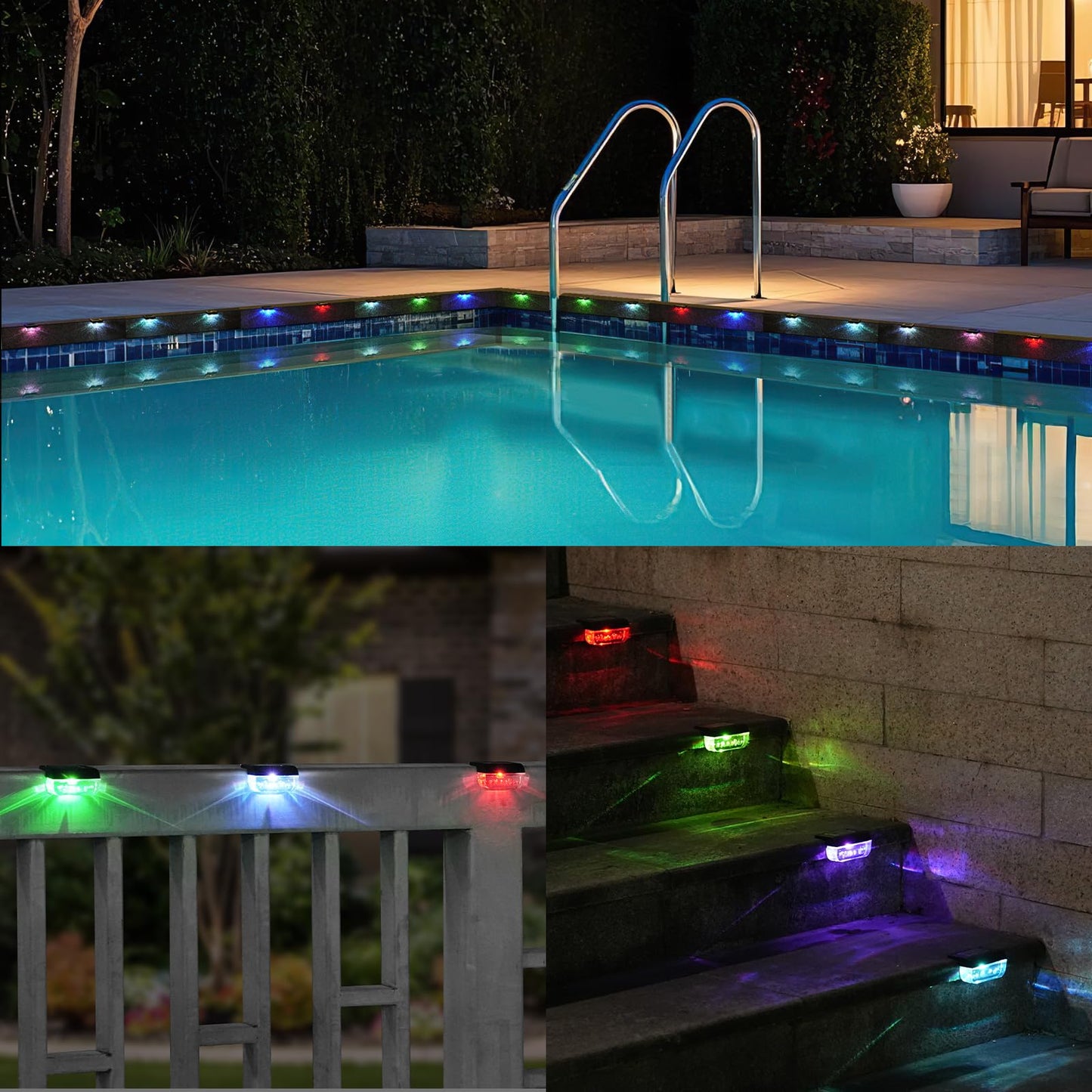 Herzila Solar Step Lights Outdoor, 8 Pack RGB Color Changing Christmas Solar Fence Lights, Waterproof Deck Lights for Outside, Step, Fence, Deck, Stair, Pool and Yard
